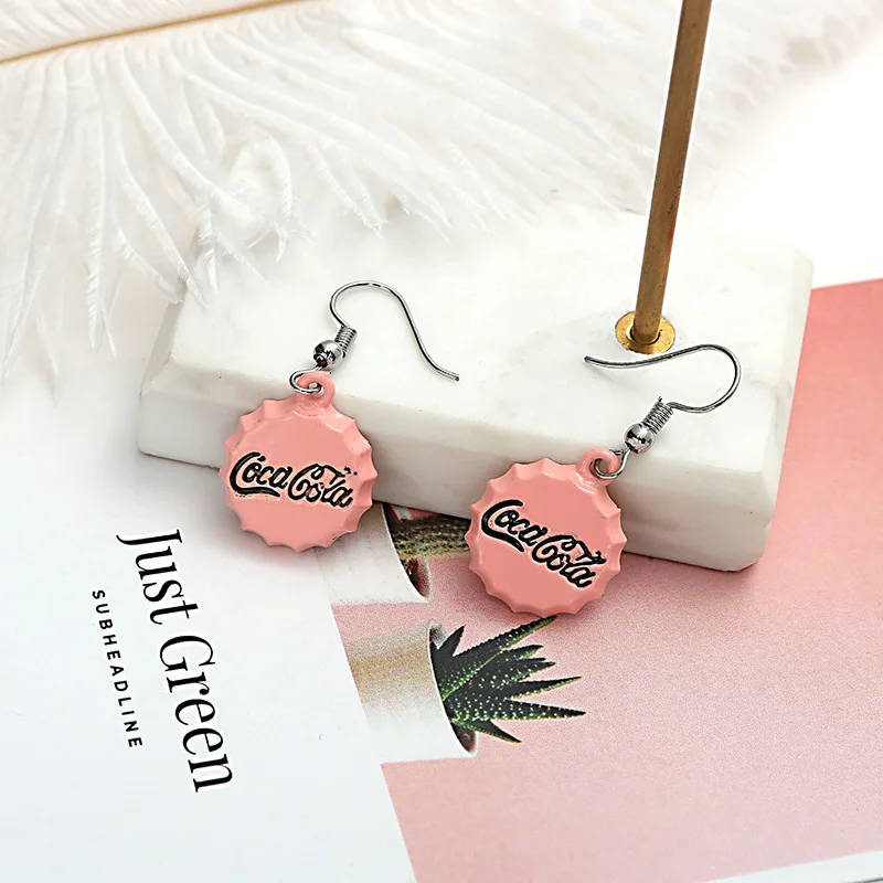 pink Модные креативные серьги-бутылки с минеральной водой, милые серьги ручной работы, Женские Ювелирные изделия - Окраска металла: pink