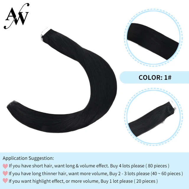 AW 12''-28'' Tape In Human Hair Extensions Straight Seamless Invisible Natural Machine Made Remy Adhesive Glue On Hair Extension #1