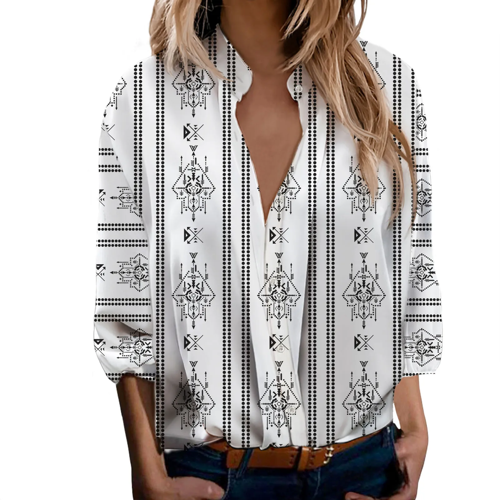 Print Casual Long Sleeves Loose Shirt Woman 2021 Chiffon BlouseWomens Autumn Outfit in Single-Breasted Casual Shirts