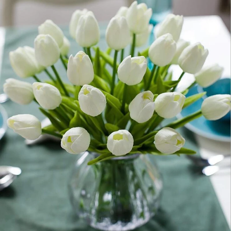 10pcs PU Mini Artificial Tulip Garden Artificial Bouquet Home Party Wedding  Decorations Bridal Bouquet Real Touch Fake Flower