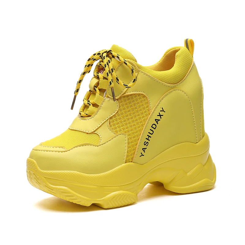 Женские кроссовки на танкетке 13 см повседневные сетчатые толстой подошве обувь