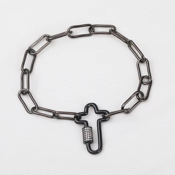 

3Pcs CZ Micro Paved Cross Shape Carabiner Clasps Charms Bracelet Zirconia Screw Clasp Metal Chains Bracelet Women Rock Jewelry