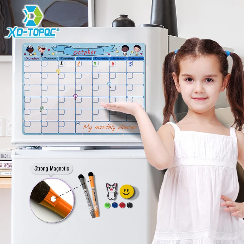 Детский ежемесячный планировщик, доска 30*40 см, расписание для учебы, сухой стирающийся календарь, магнит на холодильник, гибкий милый А3, белая доска для сообщений