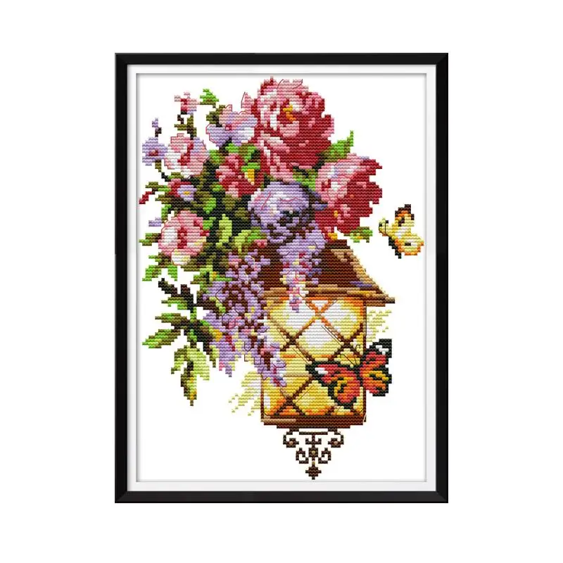 Joy Sunday Cross Stitch Flowers Counted Printed On Canvas 14ct Aida Fabric DMC Embroidery Floss 11ct DIY Cross Stitch Needlework