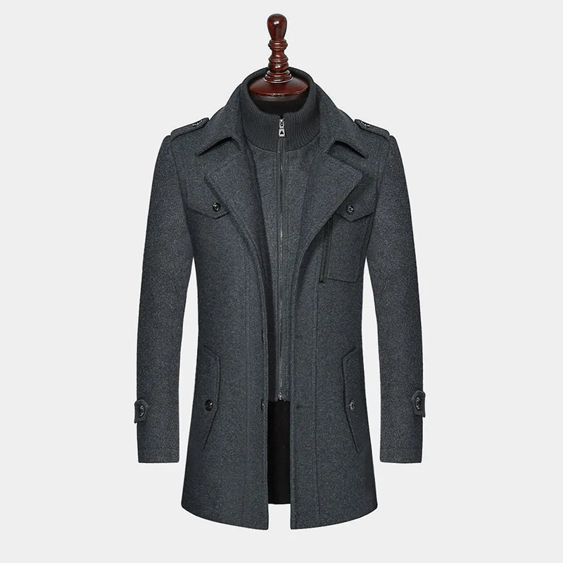 Утепленное манто средней длины Hiver Homme с отложным воротником однобортное Мужское пальто