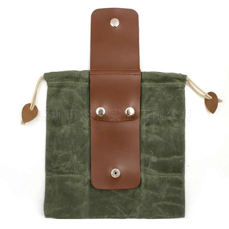 PU leather sports climbing splicing oil wax canvas fruit picking bag outdoor survival storage bag