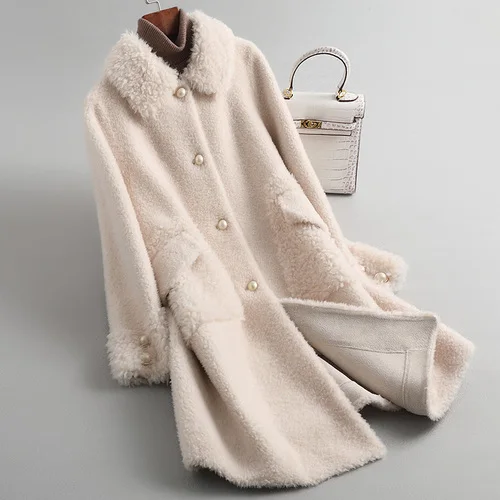 White Real Fur Coat Female Winter Long Jacket Women Clothes Korean Ladies Sheep Shearing Coats Wool Jackets Top Hiver 518048 - Цвет: White