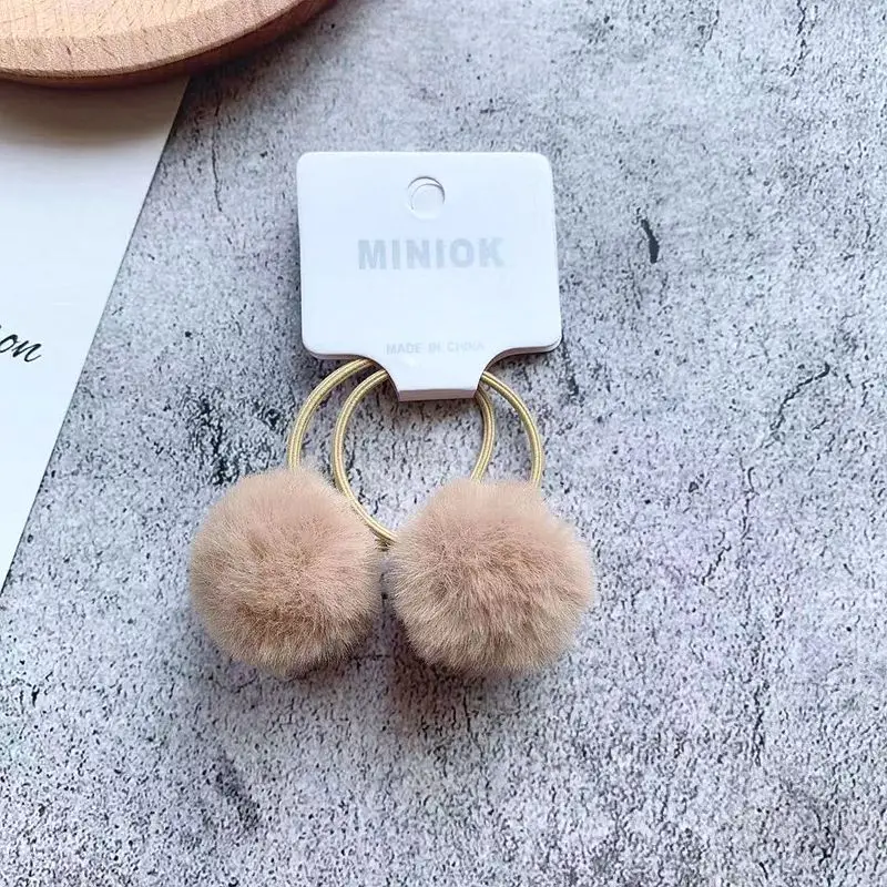 Light Brown Зимний цветной пушистый помпон для волос с помпоном для девочек, повязка для волос, держатель для конского хвоста, веревки для волос, аксессуары для волос, HT104 - Цвет: Light Brown
