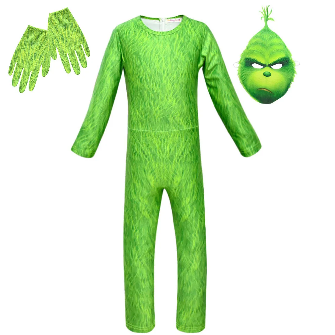 Новинка, комплект из 4 предметов, Рождественский костюм Grinch, косплей, зеленый волос, комбинезон с монстрами, одежда для детей, Хэллоуин, для девочек и мальчиков