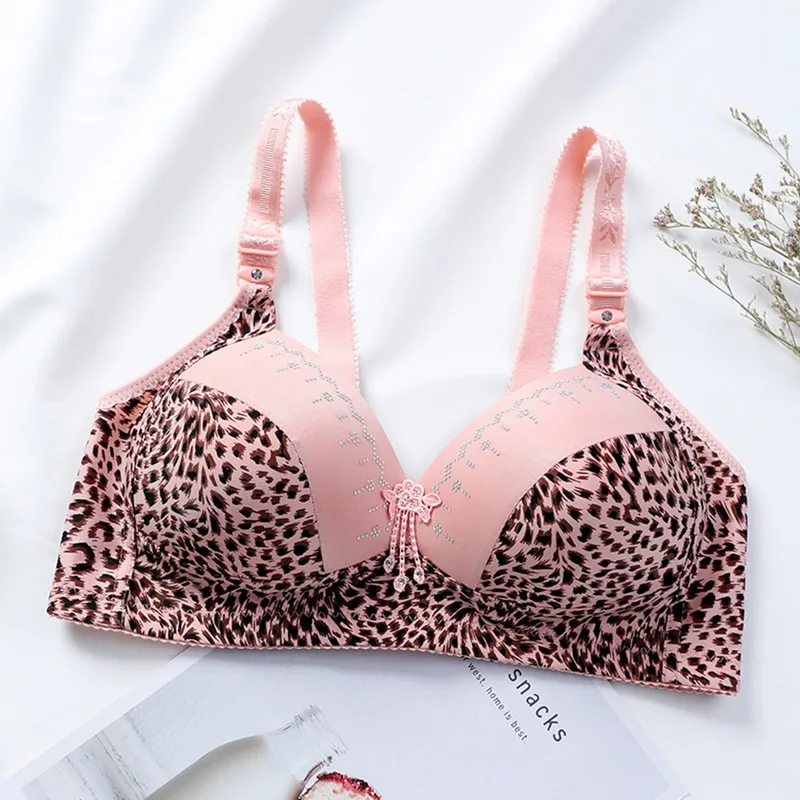 Sexy Leopard Push Up Bras For Women Fashion Front Closure Underwear Wire Free Girl Lingerie Tops Wide Strap Female Bralette strapless