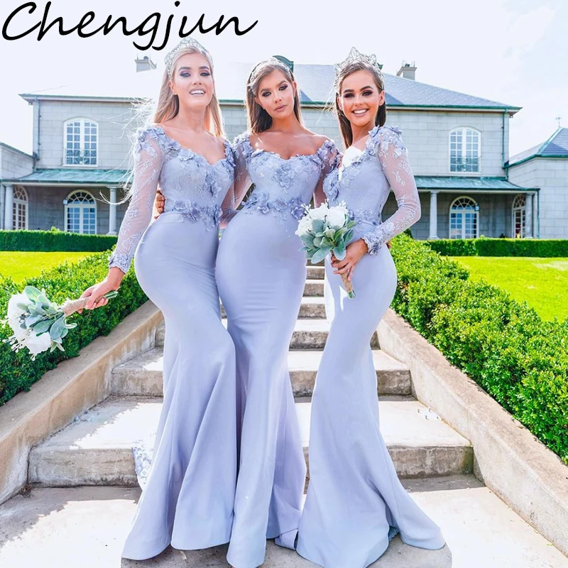 Chengjun западные Лавандовые мусульманские Русалка с длинным рукавом платья подружек невесты