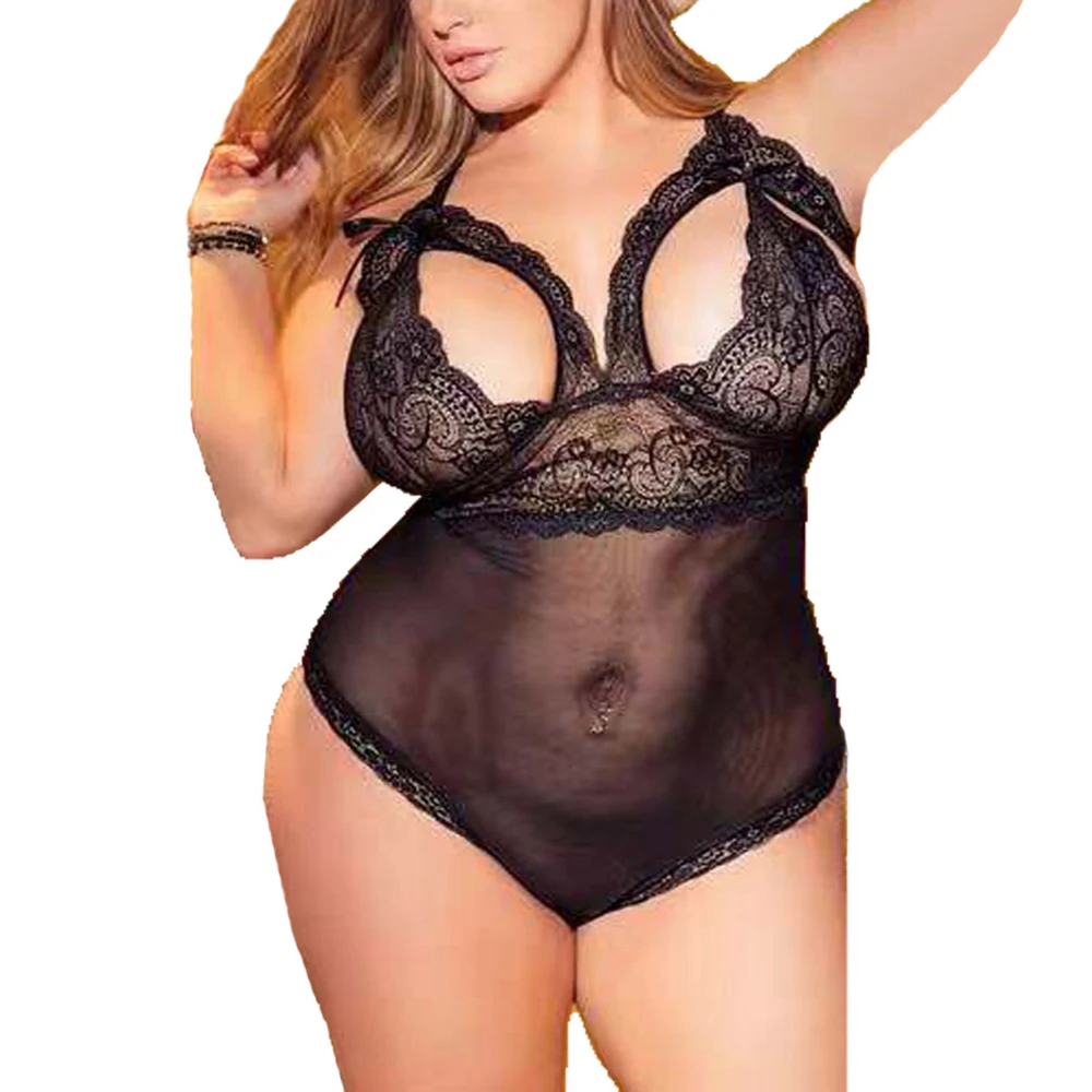 Размера плюс новый сексуальный Пижамный комбинезон цельный Babydolls женское