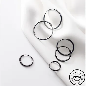 

Mens 925 Sterling Silver Kpop Black Small Ear Rings Earings Classic Huggie Round Hoops Earrings Christmas Jewelry for Women