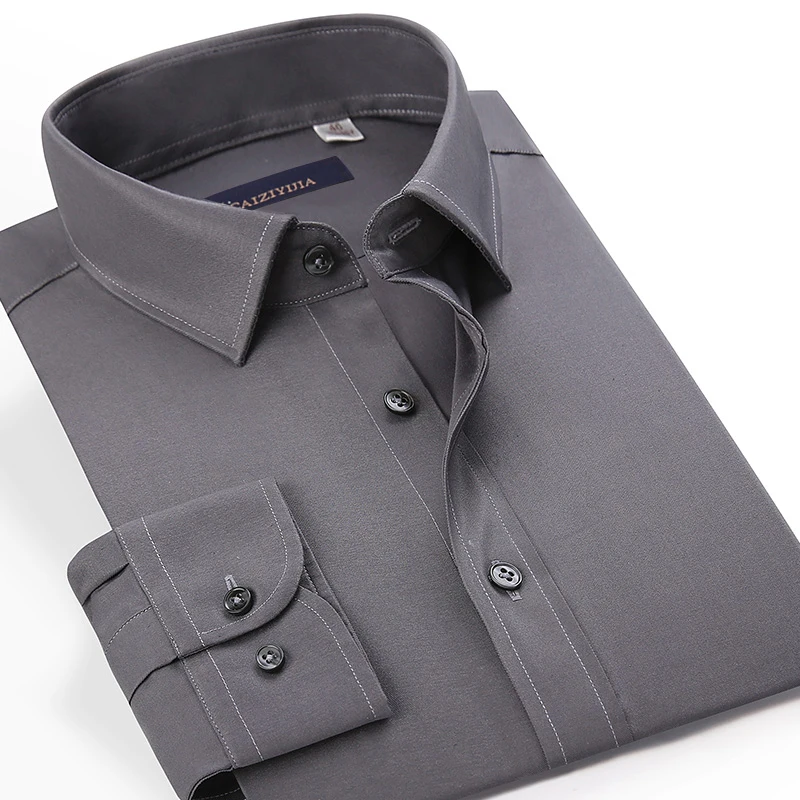 MensClassicLongsleeveSolidPlainDressShirtsWithoutPocket