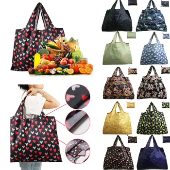 

2020 Newest Creative Floral Eco Shopping Travel Shoulder Bag Oxford Tote Handbag Folding Reusable Colorful Foldable Shopping Bag
