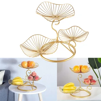 

Three-layer Fruit Plate Storage Tray Living Room Leaf Shaped Display Stand Kitchen Organizer Dinning Table Iron Art Snack Rack