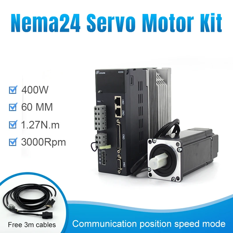 

Nema24 60mm frame 400w 1.27n.m 60ST-01330 3000rpm with cables kit for ac servo motor servo driver
