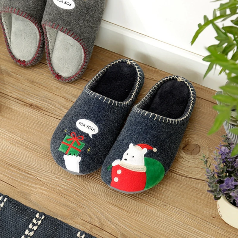 

Winter Cotton Ladies Flat Shoes Christmas Flock Men Women Lovers Shoes Non-Slip Silent Indoor Warm Soft Flannel Slippers Female