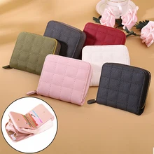 

Female Plaid Purses Short Wallets PU Leather Coin Purse Small Zipper ID Credit Bank Business Card Holder Case Clutch Money Bag