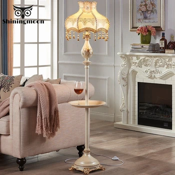 

European Retro Fabric Floor Lamp American Style Home Decoration Floor Light Modern Floor Lamps for Living Room Shelf Tall Lamp