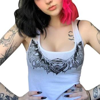 

2020 New Sexy Tank Tops Women Gothic Punk Style Print Slim Fit Club Ladies Casual Crop Top Streetwear Clubwear tee shirt femme