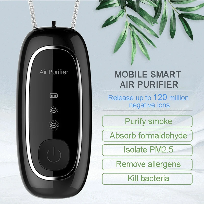 

Fashion Personal Wearable Air Purifier Necklace Mini Portable Air Freshener Ionizer Negative Ion Generator Black Craft Souvenir