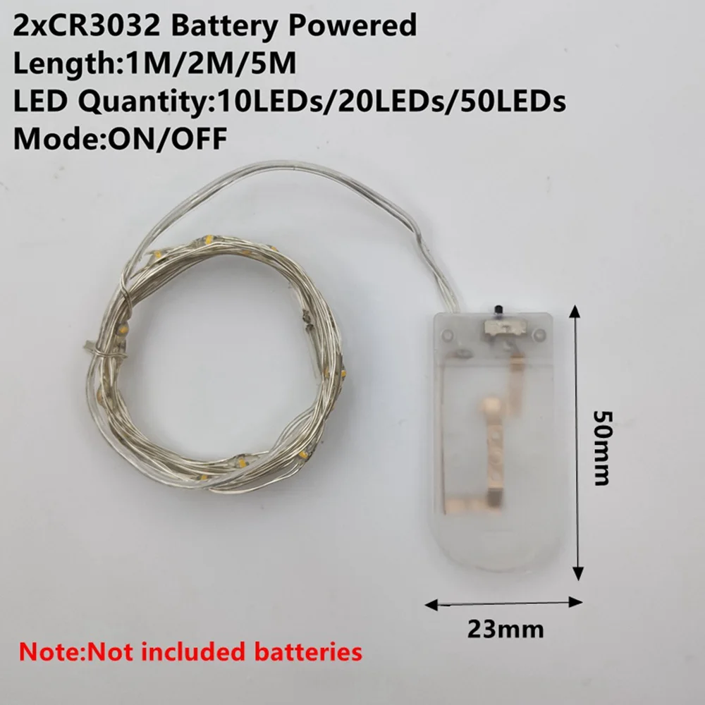 CR2032 Battery 1 м, 2 м, 3 м, 5 м, 10 м, 20 м, медный провод, светодиодный, гирлянда для праздничного освещения, гирлянда для рождественской елки, украшения для свадебной вечеринки - Испускаемый цвет: CR2032 Battery