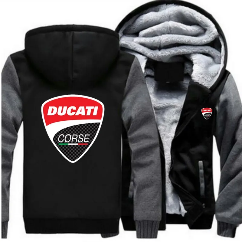 Новая зимняя куртка Ducati с принтом логотипа автомобиля плюс бархатная стеганая куртка на молнии теплая Толстовка Повседневная модная Harajuku мужская хлопковая куртка