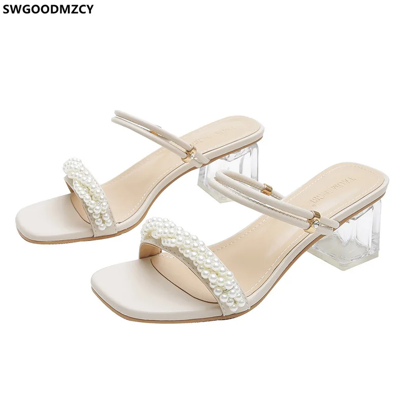 

Шлепанцы женские на высоком каблуке, дизайнерские сандалии, туфли-лодочки, прозрачные, летняя обувь