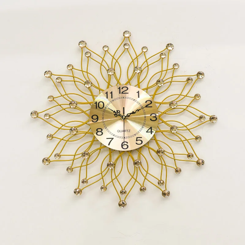 Creative Wall Clock Modern Design European Style Metal &amp Crystal Diamond Clocks Large Watch Home Decor Silent | Дом и сад
