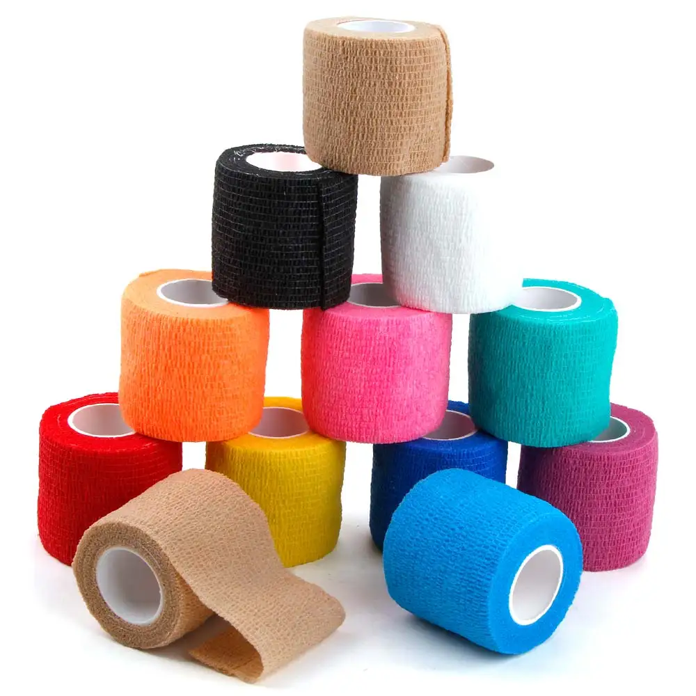 Cinta de vendajes para tatuajes autoadhesiva no tejida, elástica, desechable, funda de agarre para tatuaje, accesorios de maquillaje permanente, 1/2 Uds.