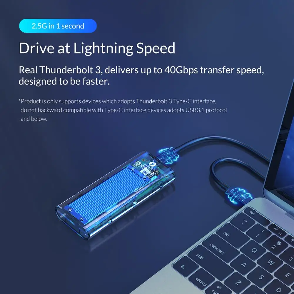 Чехол ORICO Thunderbolt 3 M.2 NVME SSD 40 Гбит/с USB C прозрачный корпус для жесткого диска до 2 M2