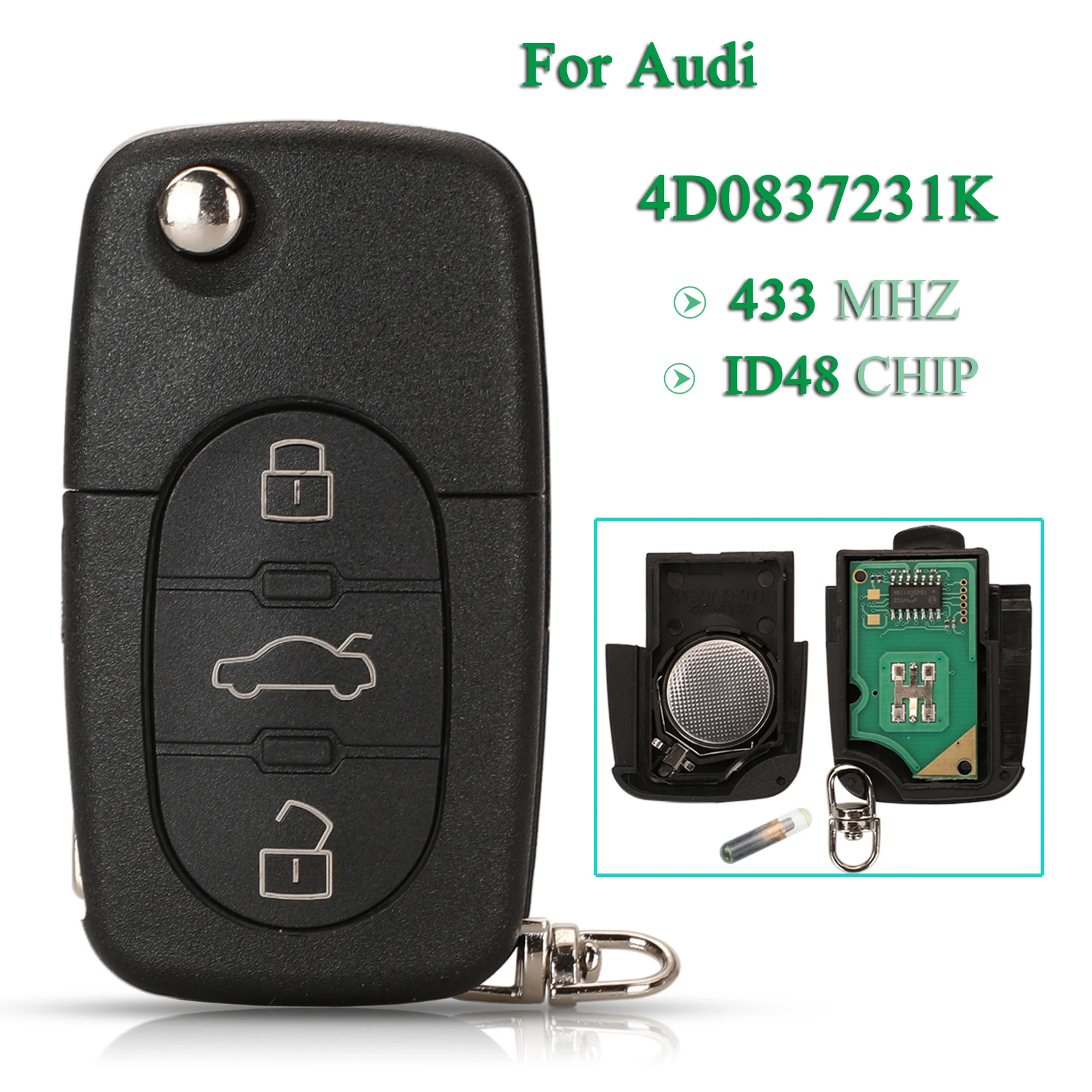 

jingyuqin 3 Buttons Smart Remote Car Key 433Mhz ID48 Chip Fob For Audi A2 A3 A4 A6 A8 TT Old Models FCC: 4D0 837 231 K