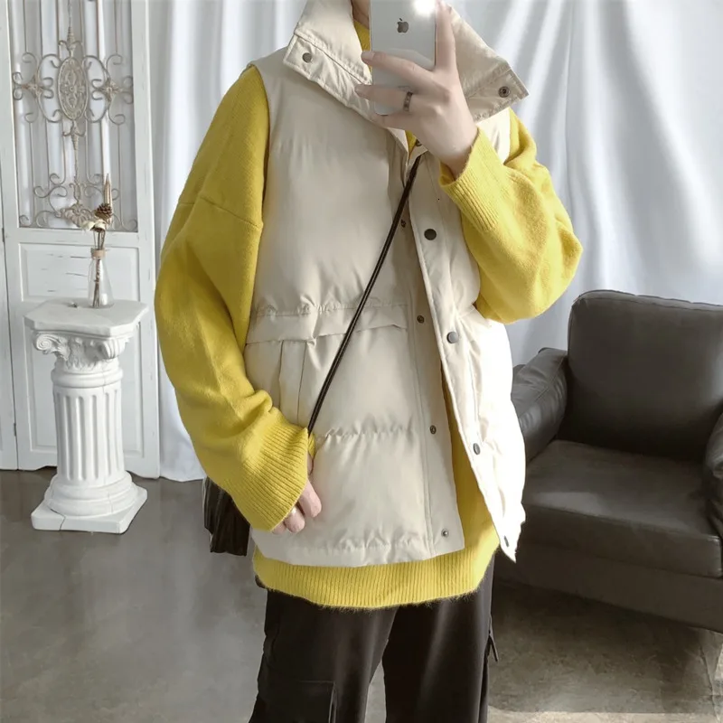 

Winter Down Vest Men Warm Thick Fashion Stand Collar Vest Jacket Men Streetwear Solid Loose Cotton Gilet Coat Male Clothes M-2XL