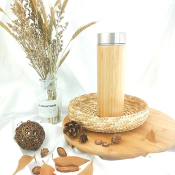 

450ml Stainless Steel Bamboo Tumbler Liner Thermos Bottle Natural Vacuum Flasks Insulated Bottles Bamboo Cup For Tea