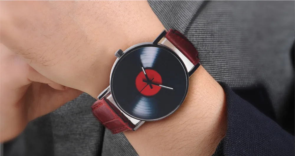 Fashion Couple Watch Casual Vintage Vinyl Record Grain Leather Strap Analog Alloy Business Dress Hot Sale Quartz Watch часы 03