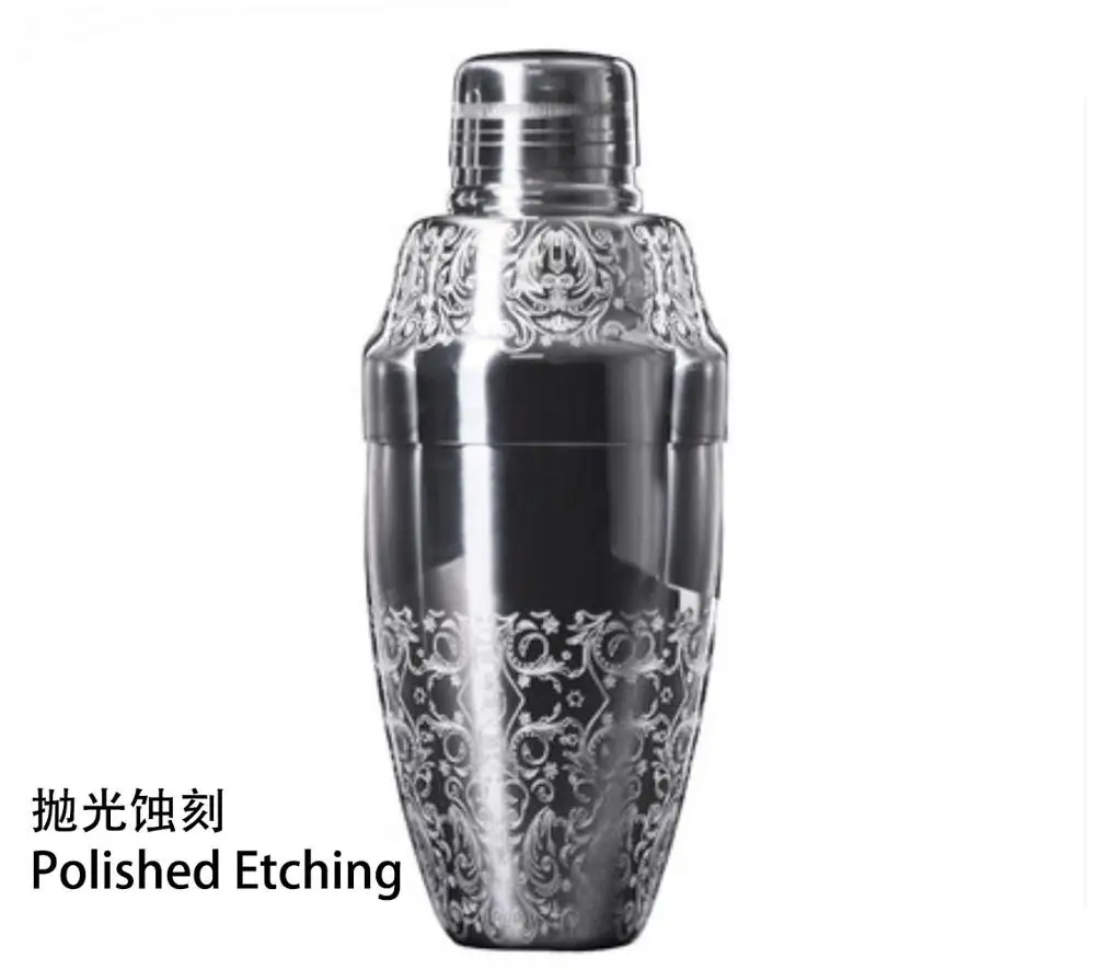 Japanese Style 500ml Stainless Steel 3-Piece Etching Cocktail Shaker Bar Shaker Cobbler Shaker Bar T