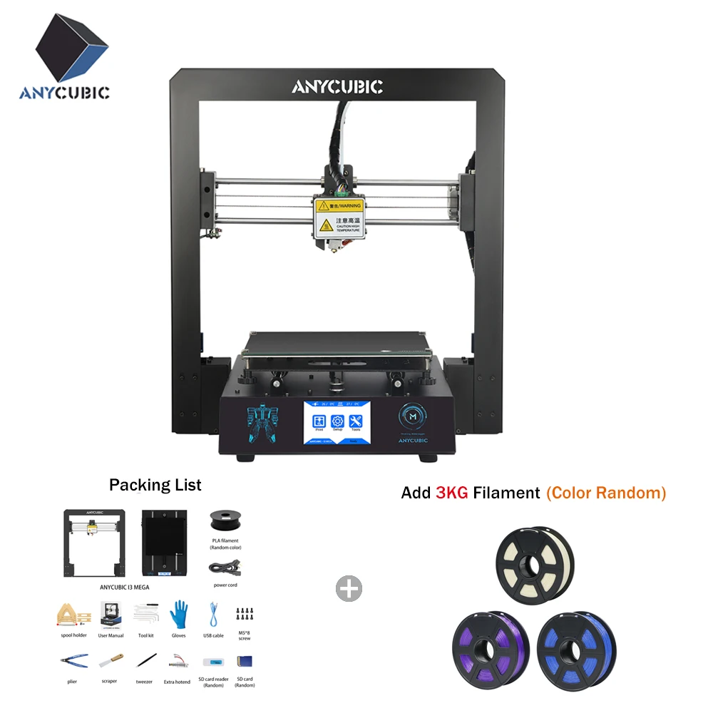 Anycubic 3d принтер I3 Мега Полный металлический каркас промышленного класса Высокая точность доступная Простая установка сопла 3d принтер