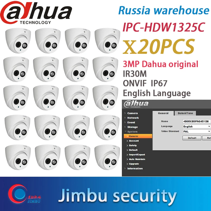 Dahua оригинальная 3MP surveilliance система 20 шт Лот Размер IP камера 1080p IPC-HDW1325C IR 30 м сеть видеонаблюдения cctv cam H.264