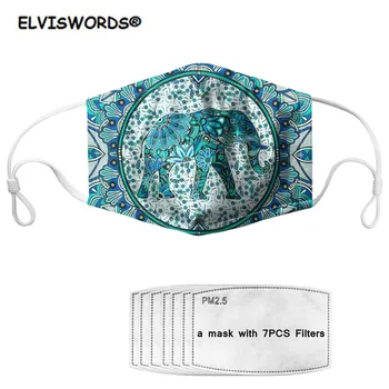

ELVISWORDS Bohemian Elephant Mandala 3D Fashion Mask with 7 Filters PM2.5 Dustproof Face Mouth Masks Washable Reusable Face Mask
