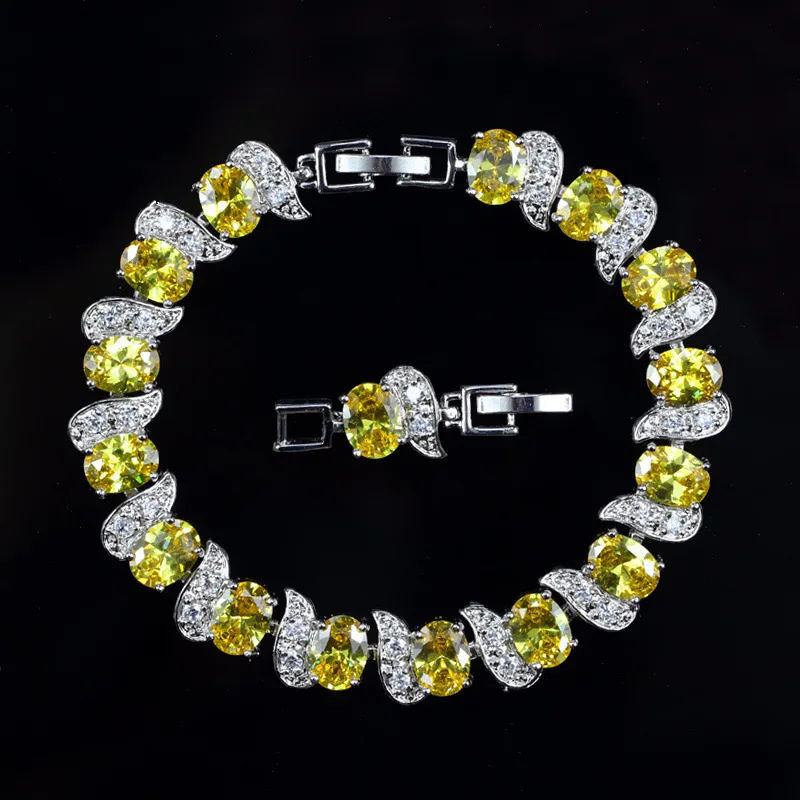 Yellow Вонг дождь 925 пробы Серебряное цитриновое искусственный Муассанит браслет из драгоценных камней очарование браслет бриллиантовый браслет ювелирных изделий - Цвет камня: Yellow