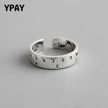 

YPAY 100% Solid 925 Sterling Silver Open Rings Women Korea Creative Foot Print Number Measuring Ruler Ring Fine Jewelry YMR906
