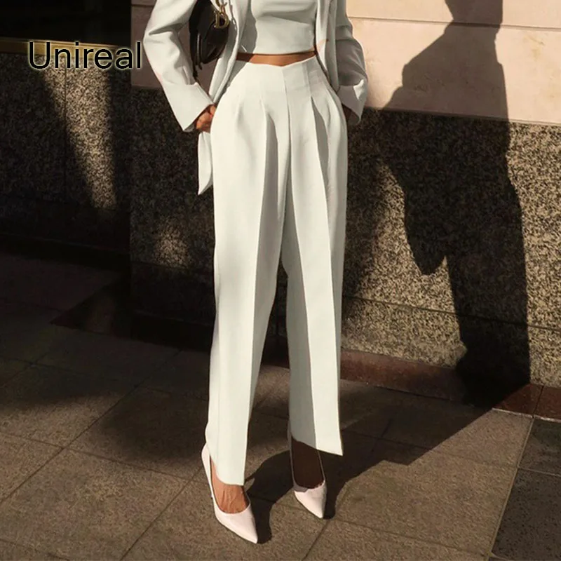 

Unireal 2022 Summer Women Blazer Pants High Waist Casual Trousers Streetwear Fashion White Suit Pants