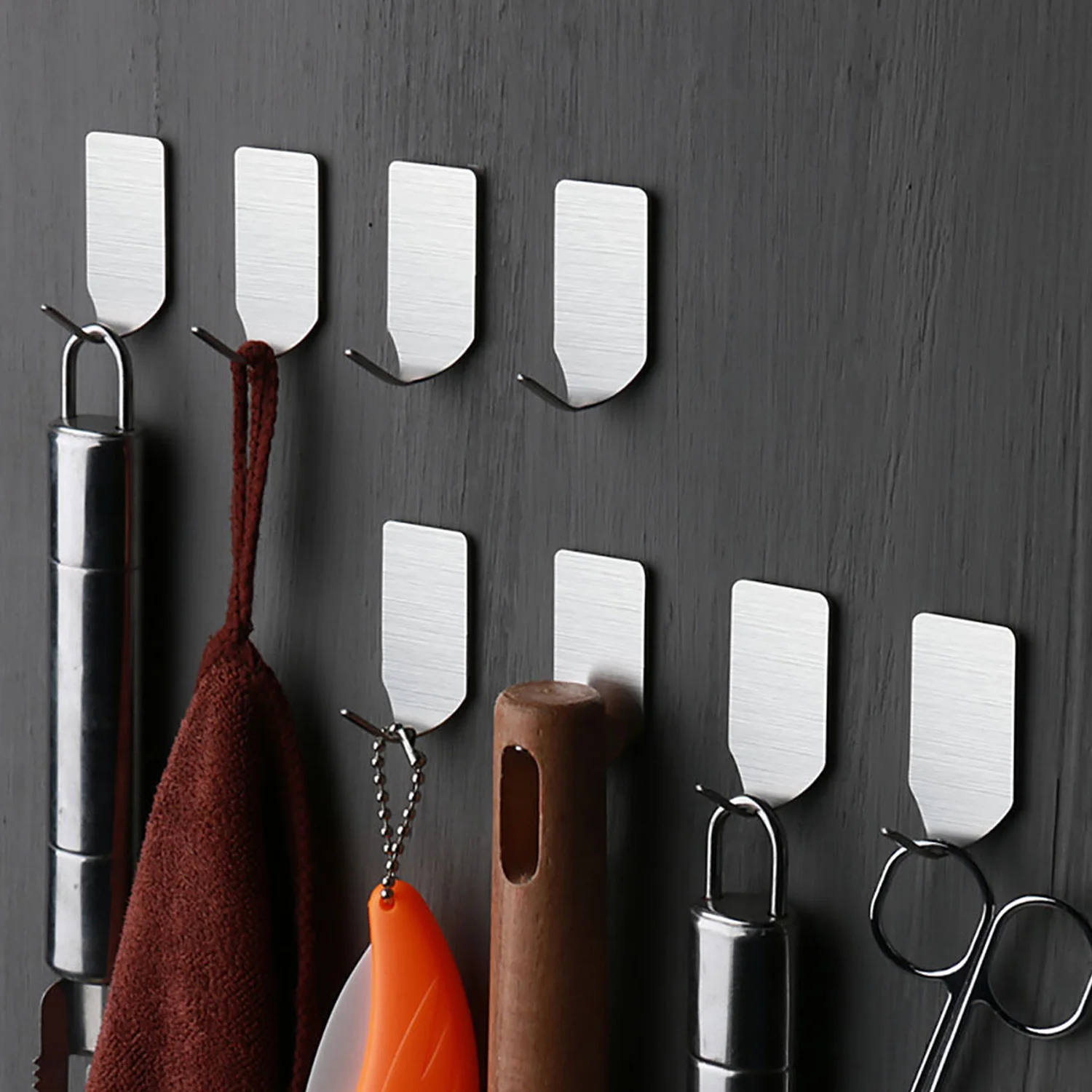 12pcs Small Self Adhesive Stainless Steel Wall Hook Hangers for Kitchen Bathroom Hanging Cap Robe Towel Keys