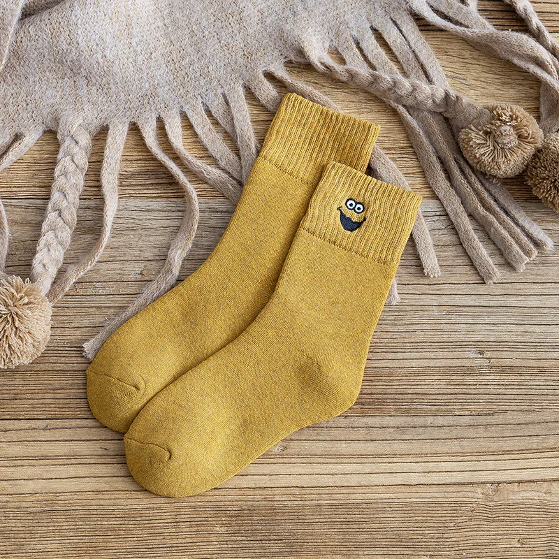 yellow socks Красочные милые толстые махровые женские носки Harajuku ретро девушка хлопок зима корейский Белый Розовый дизайнер подарок Япония Забавный - Цвет: yellow socks