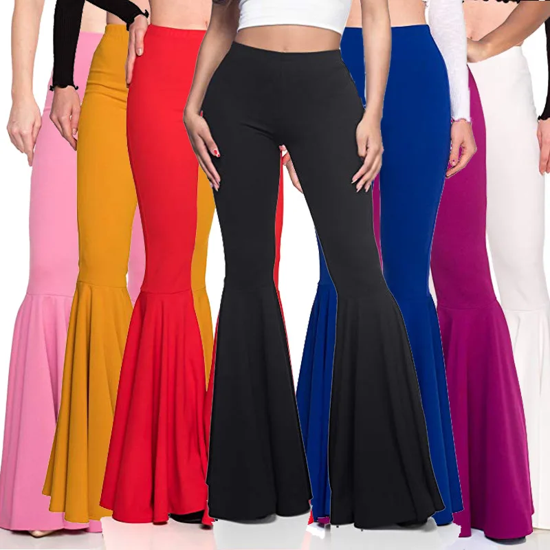 

Fashion Solid Women Pants Casual High Waist Ruffles Trousers Women Plus Size Elastic Waist Streetwear Casual Pants