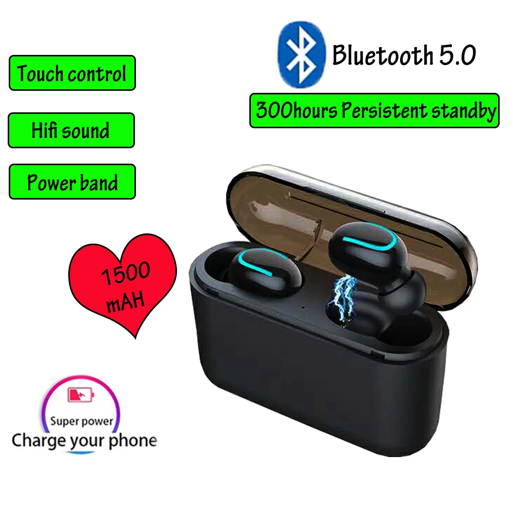 

New TWS Headset Ture Wireless Earphones Bluetooth 5.0 Headset With Mic Charging Box Sport Handsfree Earbud Cordless Earphone