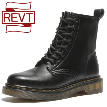

REVT 8 Eyelet Black White Woman Internal Lace up Shoes Spring Autumn Casual Heart Women's Flat Martin Boots Shoes Genuel Leather