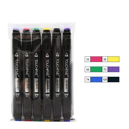 6 Colors black TF Touchfive художественный маркер 30/40/60/80/168 Цвет Набор двойной кончик кисти для рисования манги Краски эскиз спиртовой фломастер для офиса и школы - Цвет: 6 Colors black TF