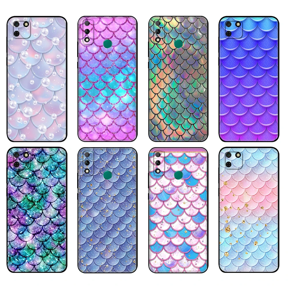 Custodia In Tpu Nera Per Huawei Y9S Y6S Y8S Y5P Y7P Y8P Custodia Per Huawei Y5 Lite Prime 2018 Y6 2019 Cover Fish Scale Pattern Mermaid